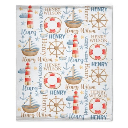 Name Custom Nautical Baby Blanket – Birthday Memorial Gift - Virudhaka