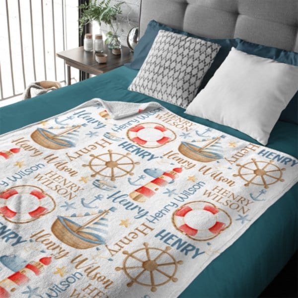 Name Custom Nautical Baby Blanket – Birthday Memorial Gift - Virudhaka