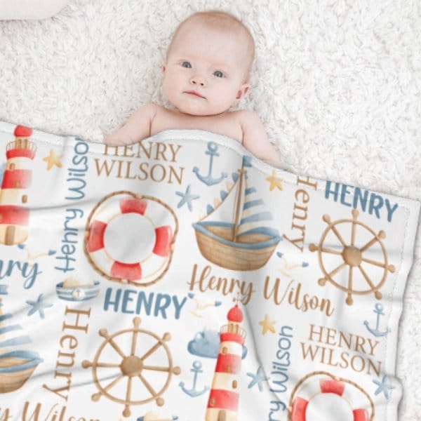 Name Custom Nautical Baby Blanket – Birthday Memorial Gift - Virudhaka