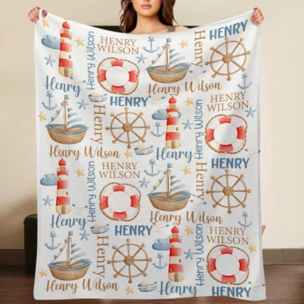 Name Custom Nautical Baby Blanket – Birthday Memorial Gift - Virudhaka