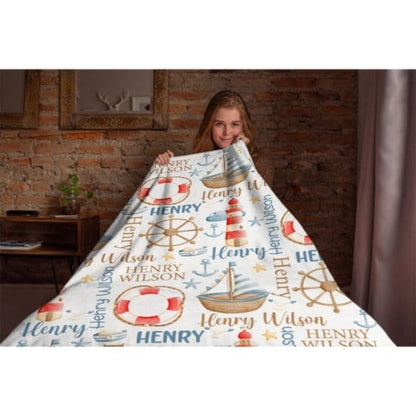 Name Custom Nautical Baby Blanket – Birthday Memorial Gift - Virudhaka