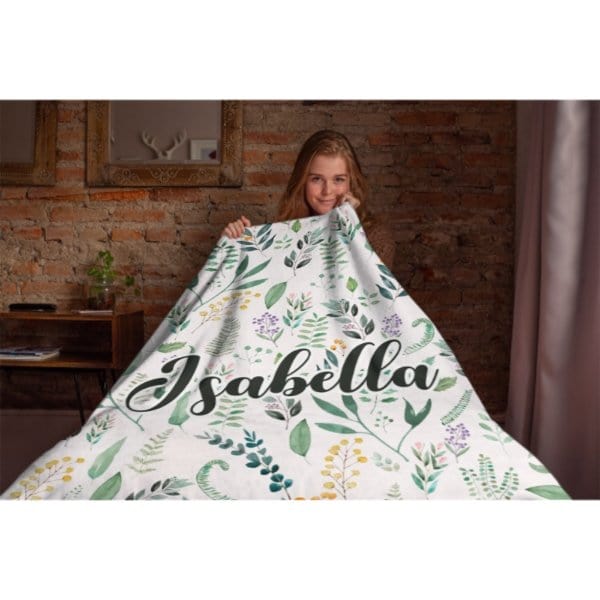 Name Custom Personalized Green Leaf Plant Blanket - Gift for Family and Friends - Virudhaka