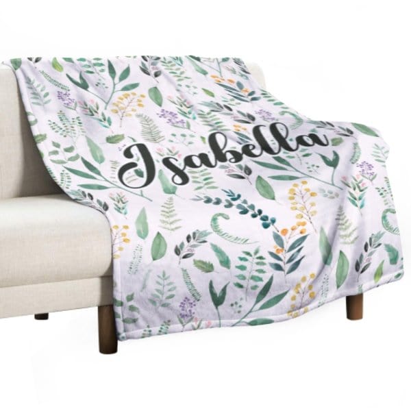 Name Custom Personalized Green Leaf Plant Blanket - Gift for Family and Friends - Virudhaka
