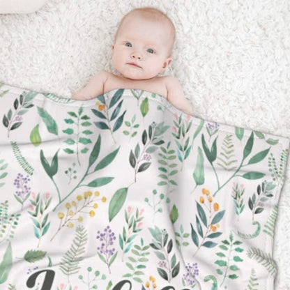 Name Custom Personalized Green Leaf Plant Blanket - Gift for Family and Friends - Virudhaka