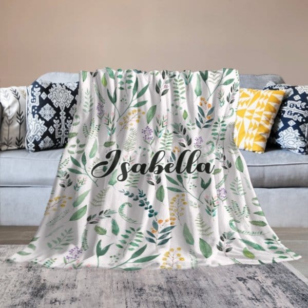 Name Custom Personalized Green Leaf Plant Blanket - Gift for Family and Friends - Virudhaka