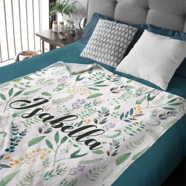 Name Custom Personalized Green Leaf Plant Blanket - Gift for Family and Friends - Virudhaka