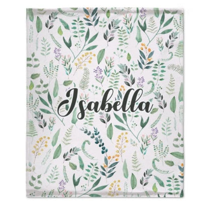 Name Custom Personalized Green Leaf Plant Blanket - Gift for Family and Friends - Virudhaka