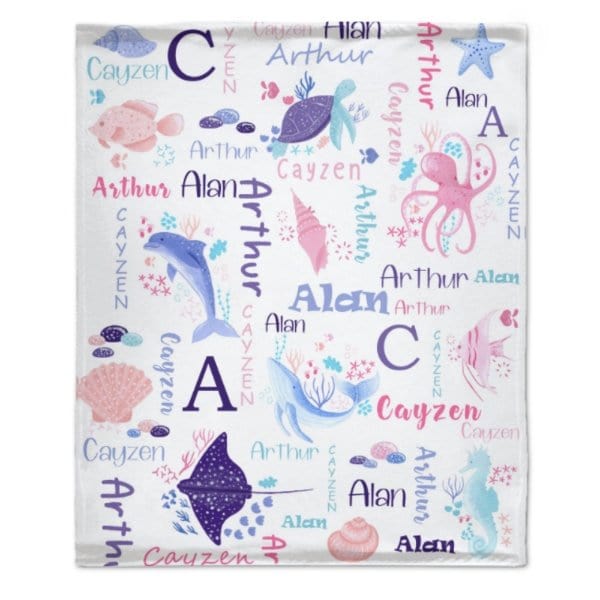 Personalized Sea Animal Blanket - Baby Birthday Gift - Virudhaka