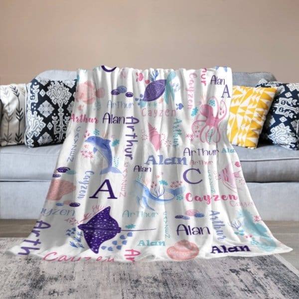 Personalized Sea Animal Blanket - Baby Birthday Gift - Virudhaka
