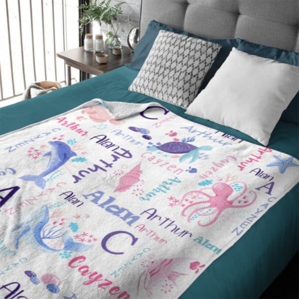 Personalized Sea Animal Blanket - Baby Birthday Gift - Virudhaka
