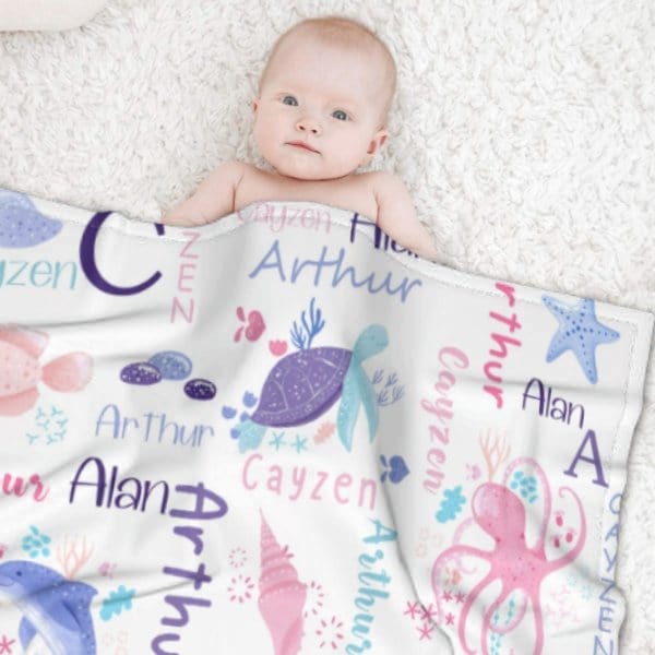 Personalized Sea Animal Blanket - Baby Birthday Gift - Virudhaka