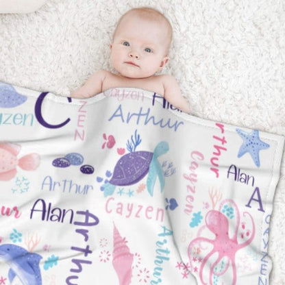 Personalized Sea Animal Blanket - Baby Birthday Gift - Virudhaka