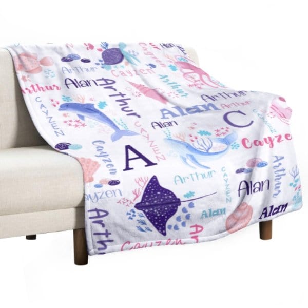 Personalized Sea Animal Blanket - Baby Birthday Gift - Virudhaka