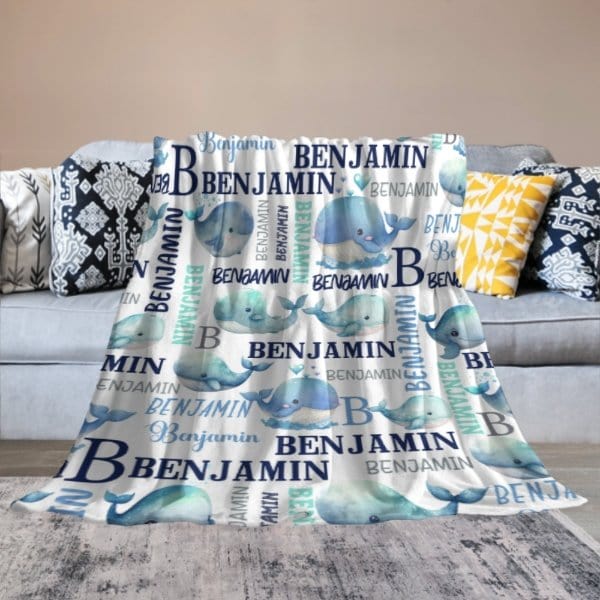 Personalized Sea Animal Whale Blanket - Baby Birthday Gift - Virudhaka