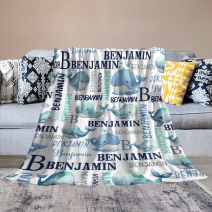 Personalized Sea Animal Whale Blanket - Baby Birthday Gift - Virudhaka