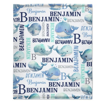 Personalized Sea Animal Whale Blanket - Baby Birthday Gift - Virudhaka