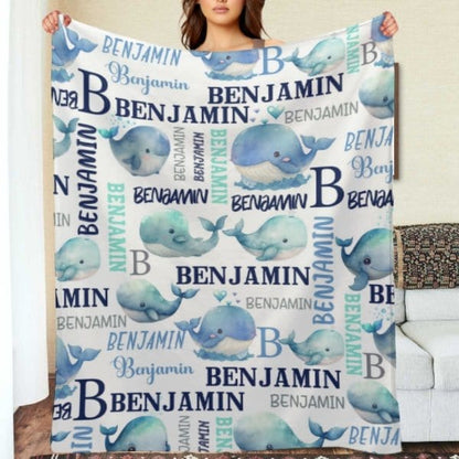 Personalized Sea Animal Whale Blanket - Baby Birthday Gift - Virudhaka