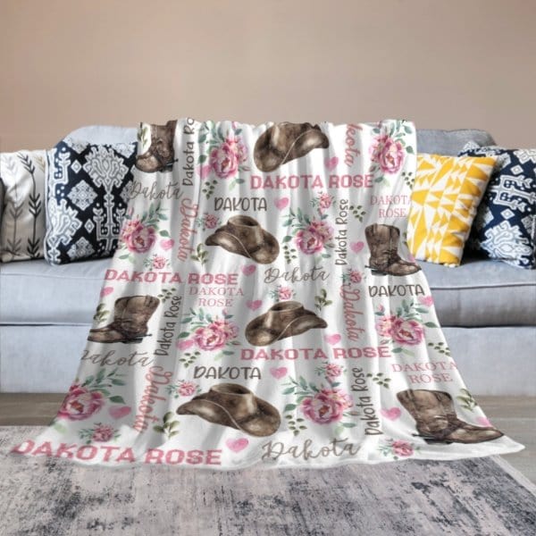 Pink Flower Cowgirl Girl Custom Blanket -Gift for Baby Shower Gift - Virudhaka