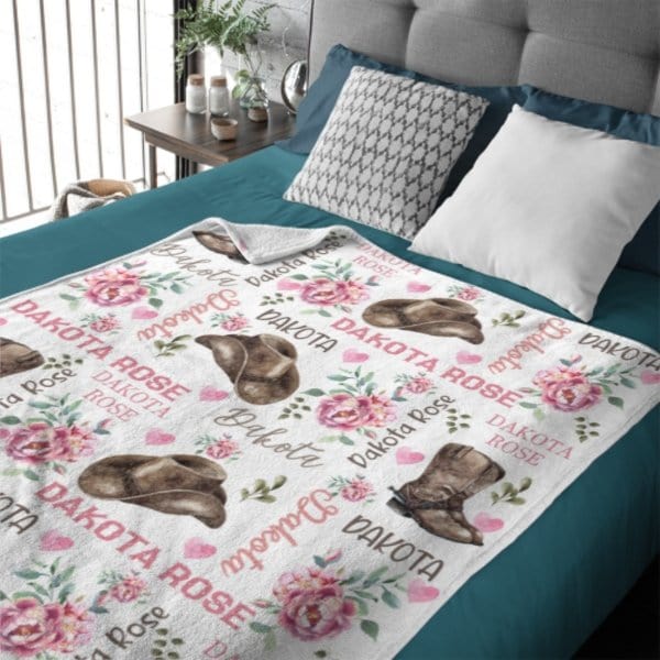 Pink Flower Cowgirl Girl Custom Blanket -Gift for Baby Shower Gift - Virudhaka