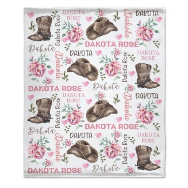 Pink Flower Cowgirl Girl Custom Blanket -Gift for Baby Shower Gift - Virudhaka