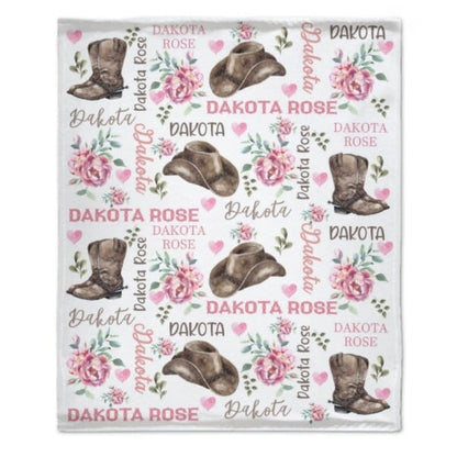 Pink Flower Cowgirl Girl Custom Blanket -Gift for Baby Shower Gift - Virudhaka